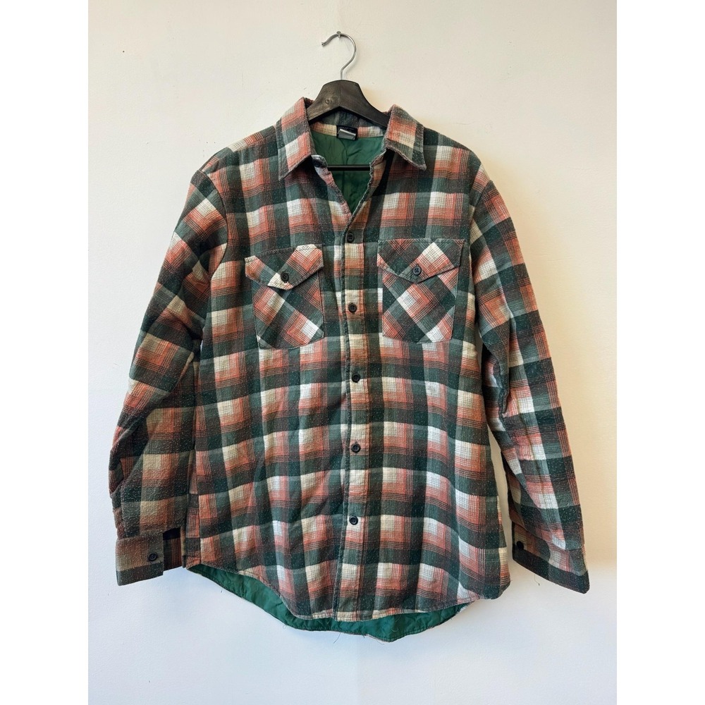 Vintage JCPenney Jacket Mens Tall Large Green Plaid‎ Quilted Insulated Flannel